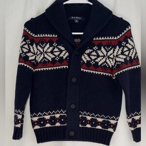 Brooks Brothers Navy, Red and Cream Snowflake Cardigan - classic